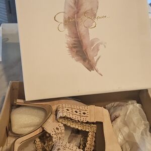 Jessica Simpson Beige Laser-Cut Block Heel Sandals